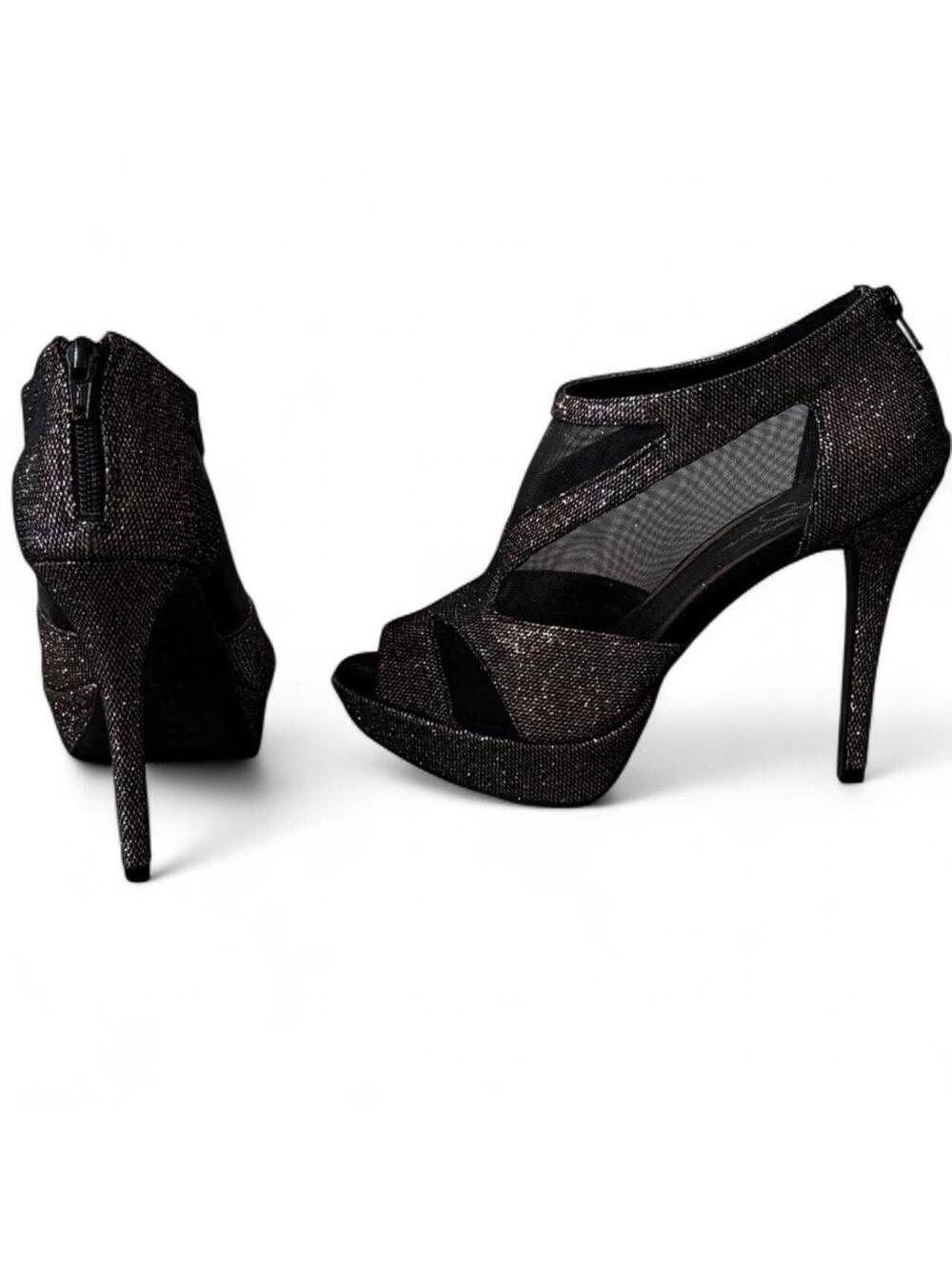 Glittery black and gold stilettos